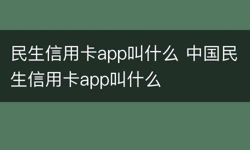 民生信用卡app叫什么 中国民生信用卡app叫什么