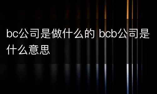 bc公司是做什么的 bcb公司是什么意思