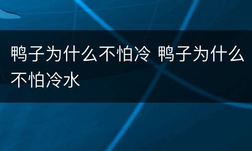 鸭子为什么不怕冷 鸭子为什么不怕冷水