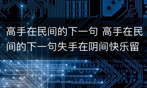 高手在民间的下一句 高手在民间的下一句失手在阴间快乐留人间
