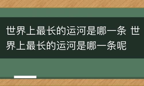 世界上最长的运河是哪一条 世界上最长的运河是哪一条呢