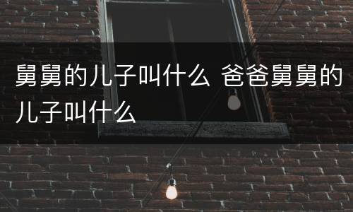 舅舅的儿子叫什么 爸爸舅舅的儿子叫什么
