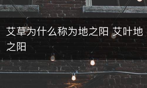 艾草为什么称为地之阳 艾叶地之阳