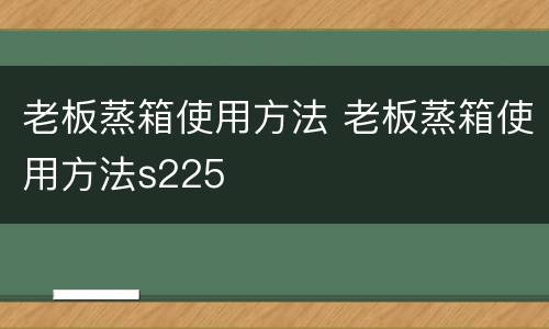 老板蒸箱使用方法 老板蒸箱使用方法s225