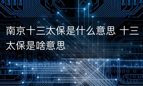南京十三太保是什么意思 十三太保是啥意思