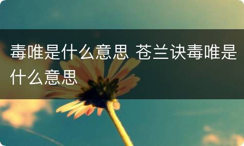 毒唯是什么意思 苍兰诀毒唯是什么意思