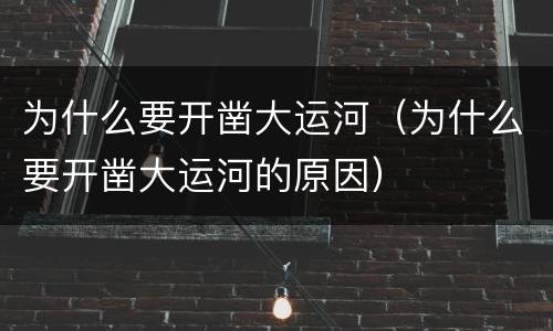 为什么要开凿大运河（为什么要开凿大运河的原因）