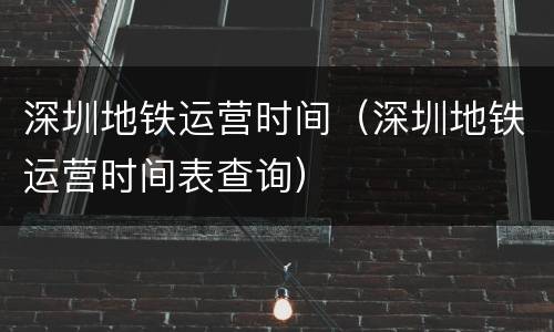 深圳地铁运营时间（深圳地铁运营时间表查询）