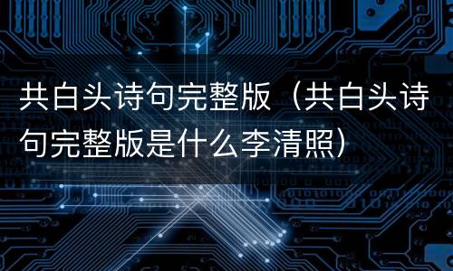 共白头诗句完整版（共白头诗句完整版是什么李清照）
