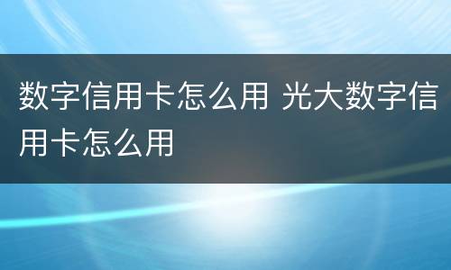 数字信用卡怎么用 光大数字信用卡怎么用