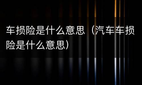 车损险是什么意思（汽车车损险是什么意思）