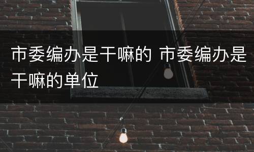 市委编办是干嘛的 市委编办是干嘛的单位