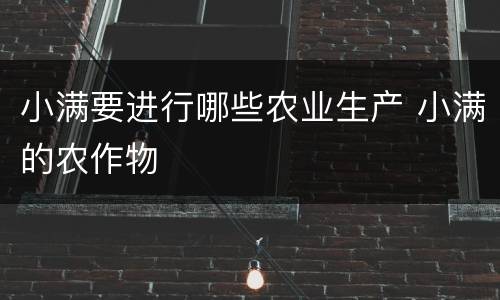小满要进行哪些农业生产 小满的农作物