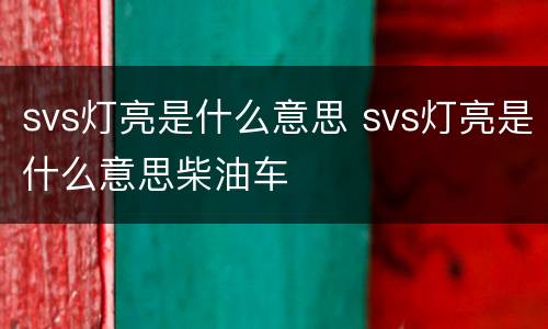svs灯亮是什么意思 svs灯亮是什么意思柴油车