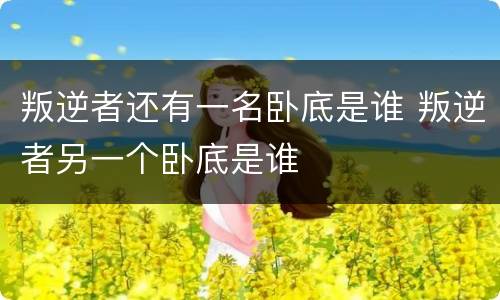 叛逆者还有一名卧底是谁 叛逆者另一个卧底是谁