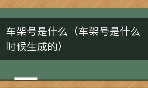 车架号是什么（车架号是什么时候生成的）