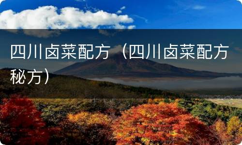 四川卤菜配方（四川卤菜配方秘方）