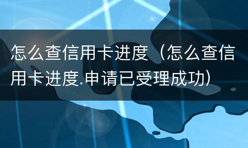 怎么查信用卡进度（怎么查信用卡进度.申请已受理成功）