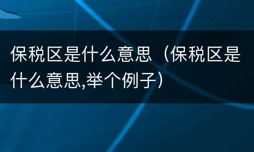 保税区是什么意思（保税区是什么意思,举个例子）