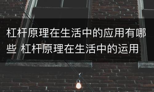 杠杆原理在生活中的应用有哪些 杠杆原理在生活中的运用