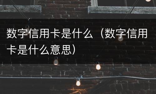 数字信用卡是什么（数字信用卡是什么意思）