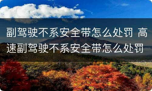 副驾驶不系安全带怎么处罚 高速副驾驶不系安全带怎么处罚