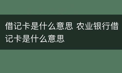 借记卡是什么意思 农业银行借记卡是什么意思