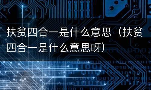 扶贫四合一是什么意思（扶贫四合一是什么意思呀）