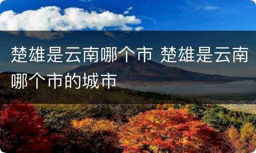 楚雄是云南哪个市 楚雄是云南哪个市的城市