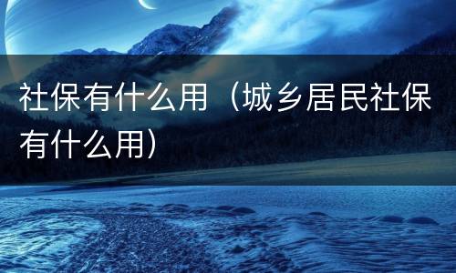 社保有什么用（城乡居民社保有什么用）