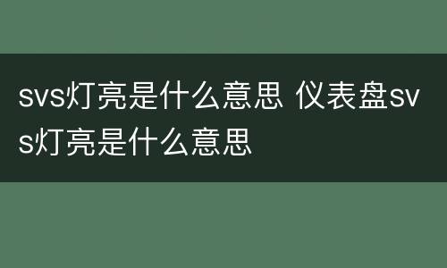 svs灯亮是什么意思 仪表盘svs灯亮是什么意思