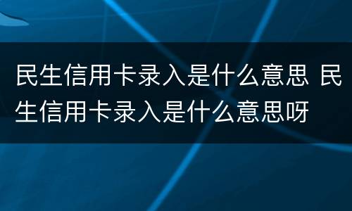 民生信用卡录入是什么意思 民生信用卡录入是什么意思呀