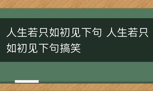 人生若只如初见下句 人生若只如初见下句搞笑