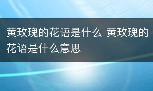 黄玫瑰的花语是什么 黄玫瑰的花语是什么意思