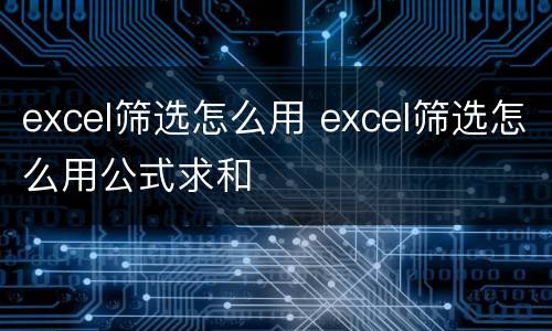 excel筛选怎么用 excel筛选怎么用公式求和