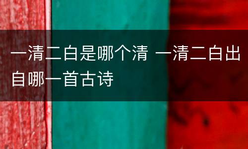 一清二白是哪个清 一清二白出自哪一首古诗