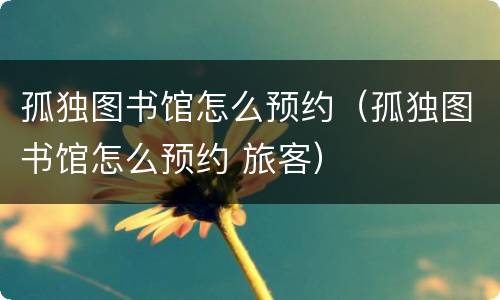 孤独图书馆怎么预约（孤独图书馆怎么预约 旅客）