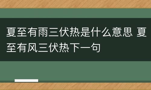 夏至有雨三伏热是什么意思 夏至有风三伏热下一句