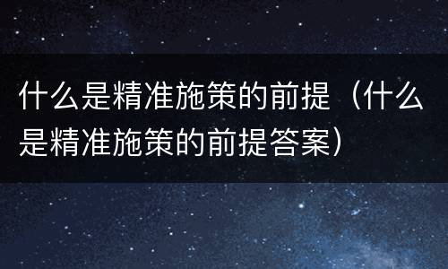 什么是精准施策的前提（什么是精准施策的前提答案）