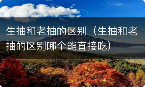 生抽和老抽的区别（生抽和老抽的区别哪个能直接吃）