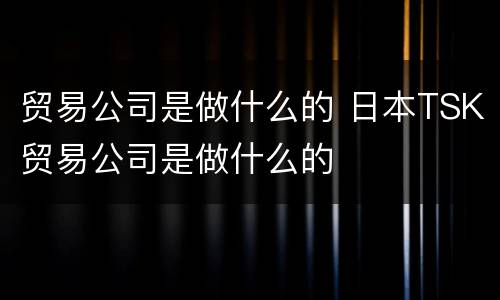 贸易公司是做什么的 日本TSK贸易公司是做什么的