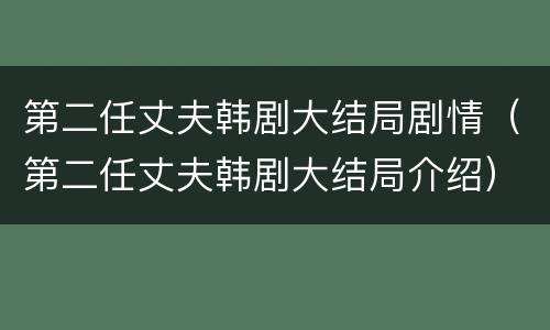 第二任丈夫韩剧大结局剧情（第二任丈夫韩剧大结局介绍）