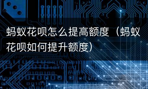 蚂蚁花呗怎么提高额度（蚂蚁花呗如何提升额度）