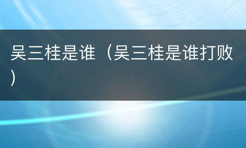 吴三桂是谁（吴三桂是谁打败）