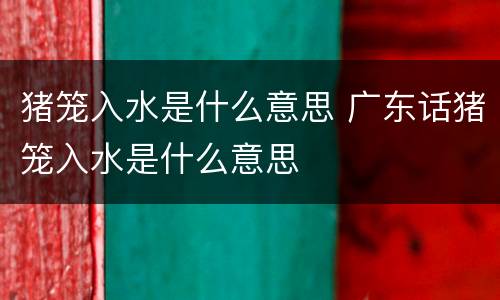 猪笼入水是什么意思 广东话猪笼入水是什么意思