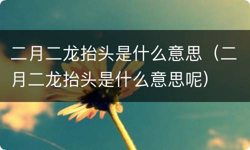二月二龙抬头是什么意思（二月二龙抬头是什么意思呢）