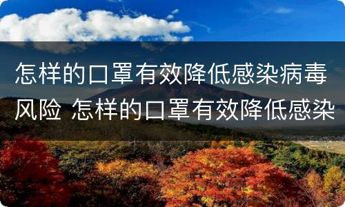 怎样的口罩有效降低感染病毒风险 怎样的口罩有效降低感染病毒风险呢