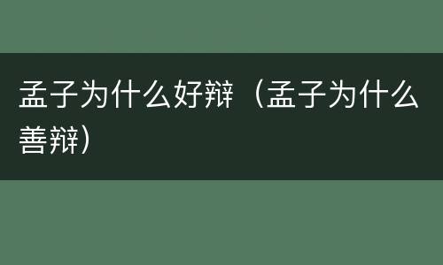 孟子为什么好辩（孟子为什么善辩）