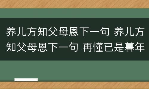 养儿方知父母恩下一句 养儿方知父母恩下一句 再懂已是暮年人