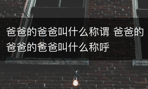 爸爸的爸爸叫什么称谓 爸爸的爸爸的爸爸叫什么称呼